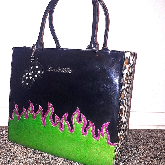 Like New Lux de Ville Diabla Darling Large Tote with purple and green flames - Picture 1 of 8